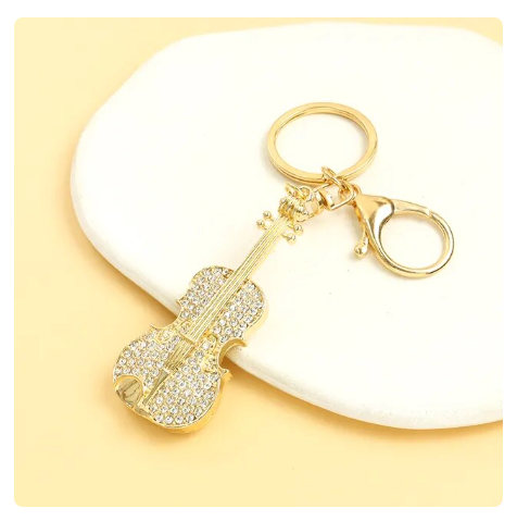 Gold Diamonte Encrusted Violin Keyring