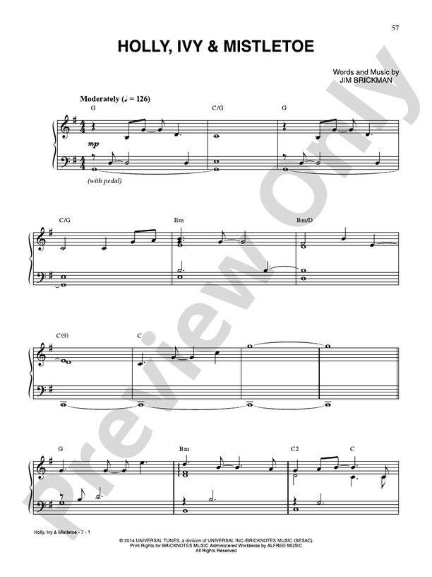 Holly, Ivy & Mistletoe -  Jim Brickman - PVG (Digital Download)