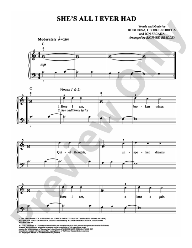 She's All I Ever Had - Arr. Richard Bradley (DSM-PS-0010053) - Easy Piano (Digital Download)