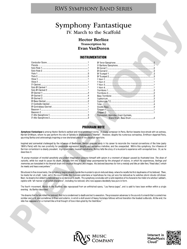 Symphony Fantastique - IV. March to the Scaffold - Concert Band Conductor Score & Parts(Digital Download)