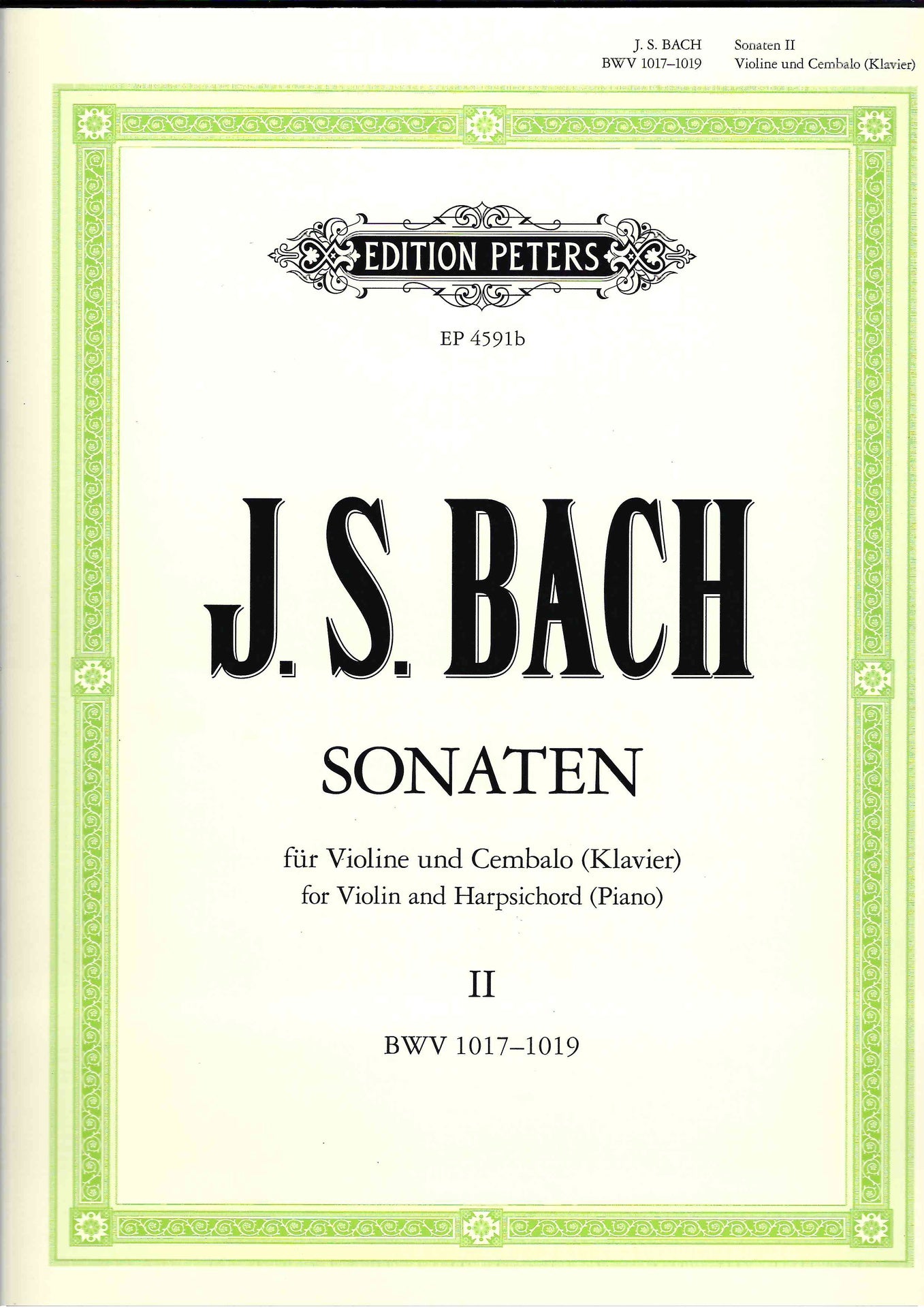 Bach J S - 6 Sonatas BWV1014-1019 Volume 2 - Violin/Piano Accompaniment - Peters EP4591B