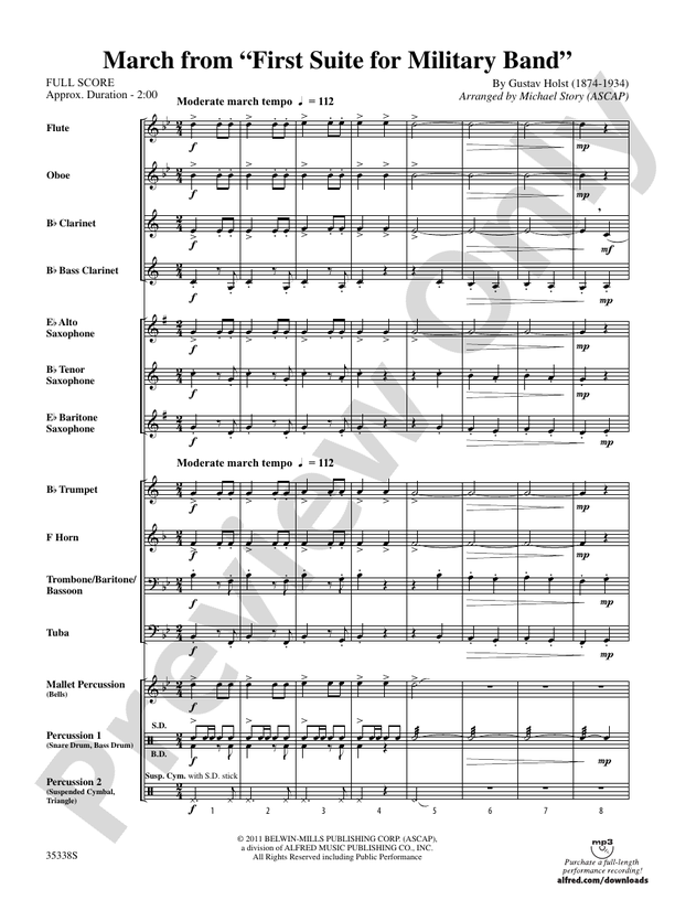 March from First Suite for Military Band - Concert Band Conductor Score & Parts (Digital Download)