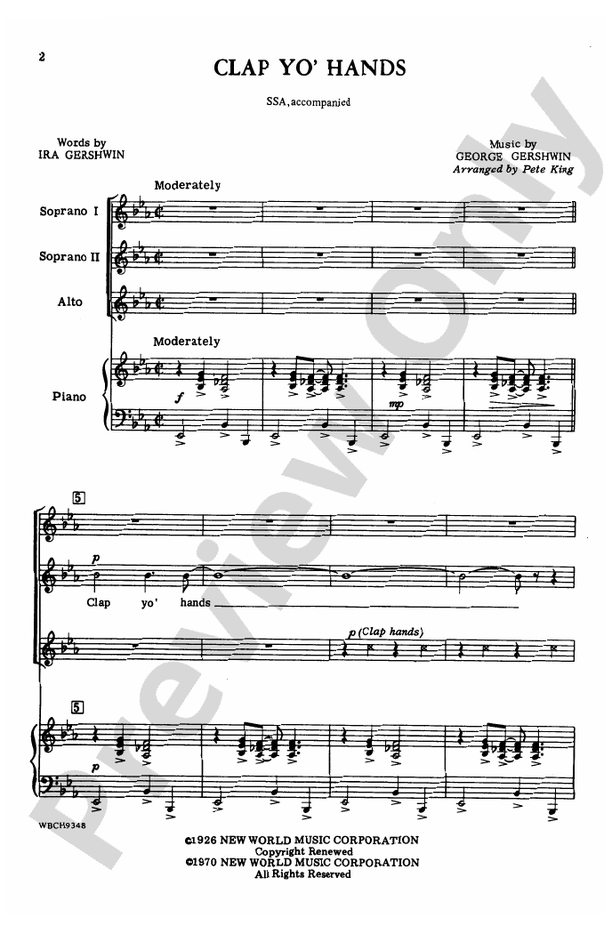 Clap Yo' Hands – SSA Choral Octavo (Digital Download)
