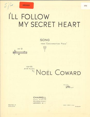 I'll Follow My Secret Heart (from 'Conversation Piece') - Melody/Lyrics/Chords (Digital Download)