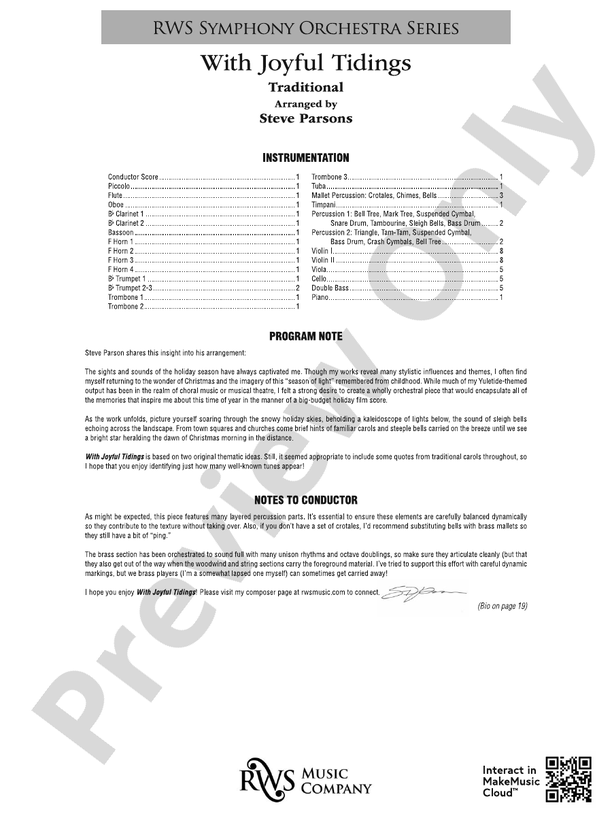 With Joyful Tidings - Full Orchestra Conductor Score & Parts (Digital Download)