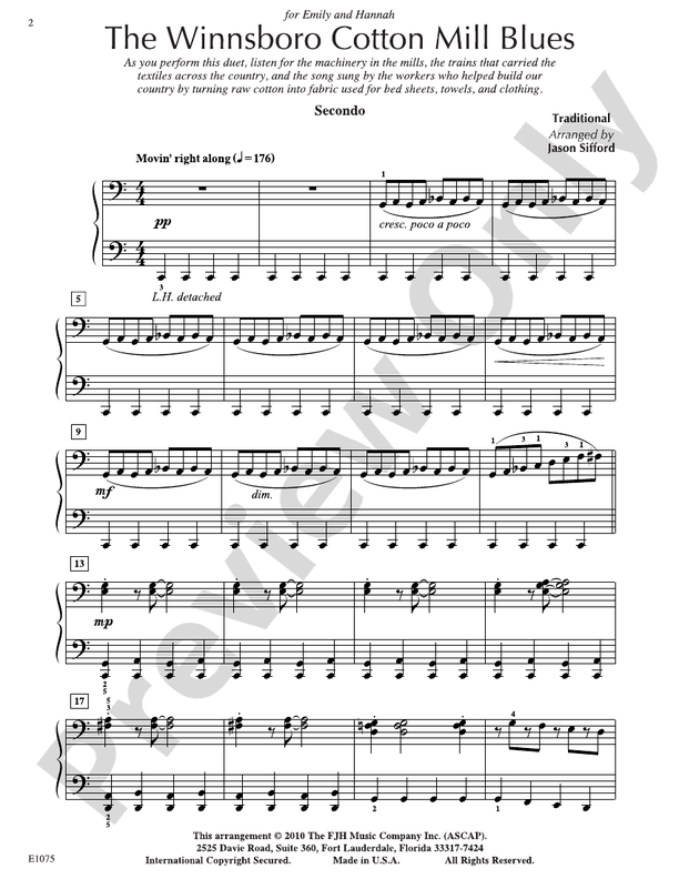 The Winnsboro Cotton Mill Blues - Piano (Digital Download)