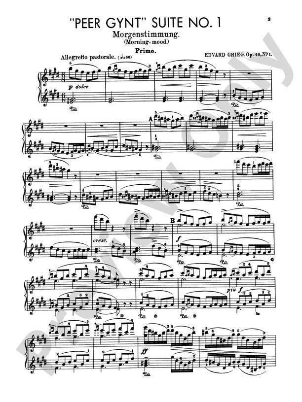 Grieg - Peer Gynt Suite, No. 1, Op. 46 - 1 Piano, 4 Hands (Digital Download)