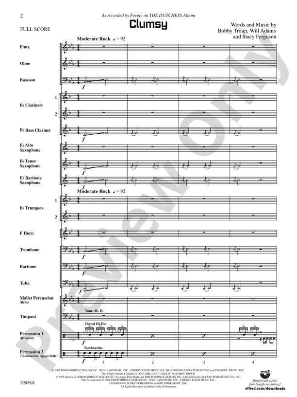 Clumsy (as recorded by Fergie on the album The Dutchess) - Concert Band Conductor Score & Parts (Digital Download)