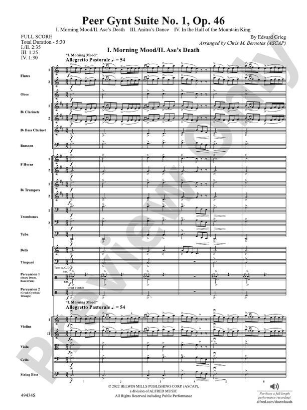 Peer Gynt Suite No.1, Op. 46 – Full Orchestra Conductor Score & Parts (Digital Download)