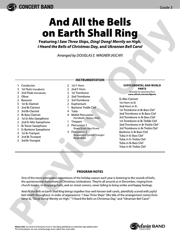 And All the Bells on Earth Shall Ring - Concert Band Conductor Score & Parts (Digital Download)