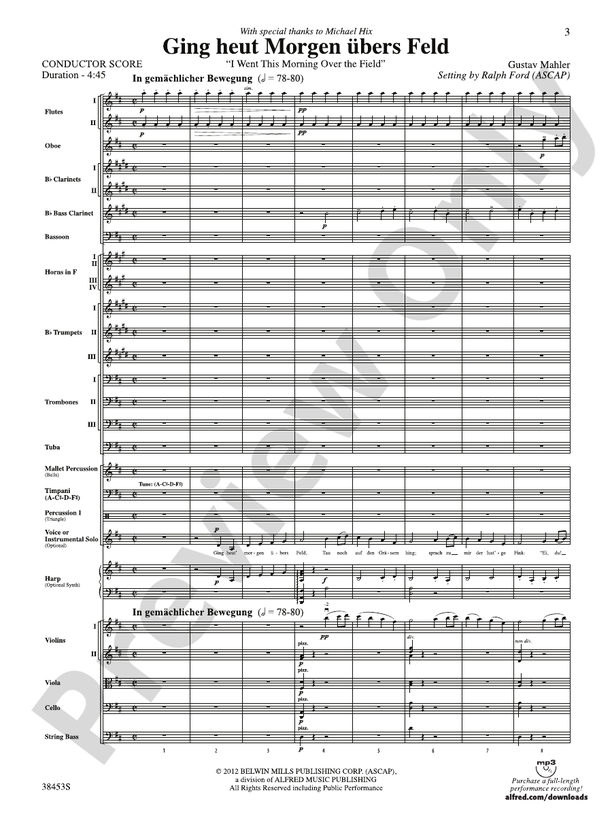 Ging heut Morgen übers Feld – Ful Orchestra Conductor Score & Parts (Digital Download)