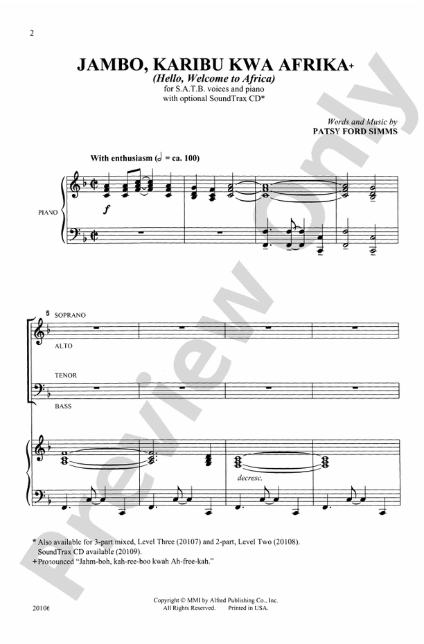Jambo, Karibu Kwa Afrika – SATB Choral Octavo (Digital Download)