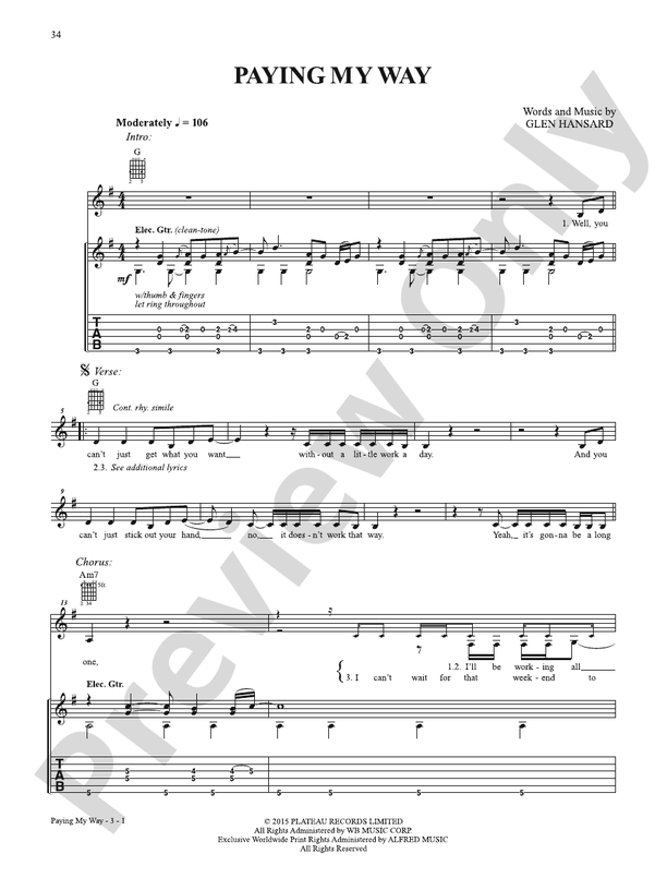Paying My Way - Guitar Tab (Digital Download)
