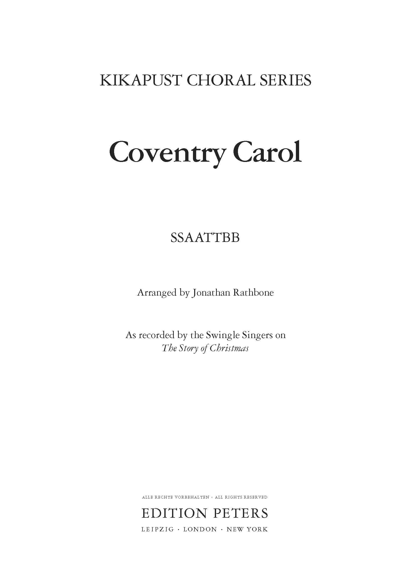 Coventry Carol (EP77004) - SATB Choral Octavo (Digital Download)