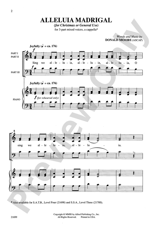 Alleluia Madrigal - 3-Part Mixed, a cappella Choral Octavo (Digital Download)