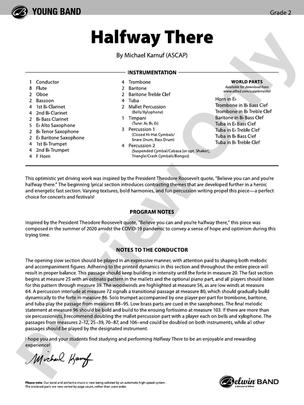 Halfway There - Concert Band Conductor Score & Parts (Digital Download)