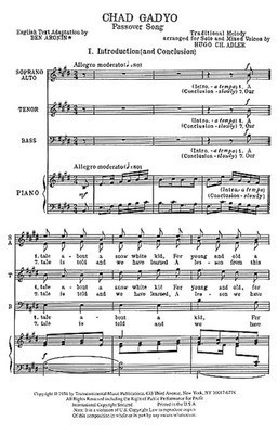 Chad Gadyo (Passover Song) - Hugo Adler - SATB Transcontinental Music Choral Score Octavo