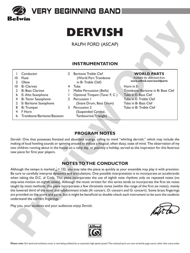 Dervish - Concert Band Conductor Score & Parts (Digital Download)