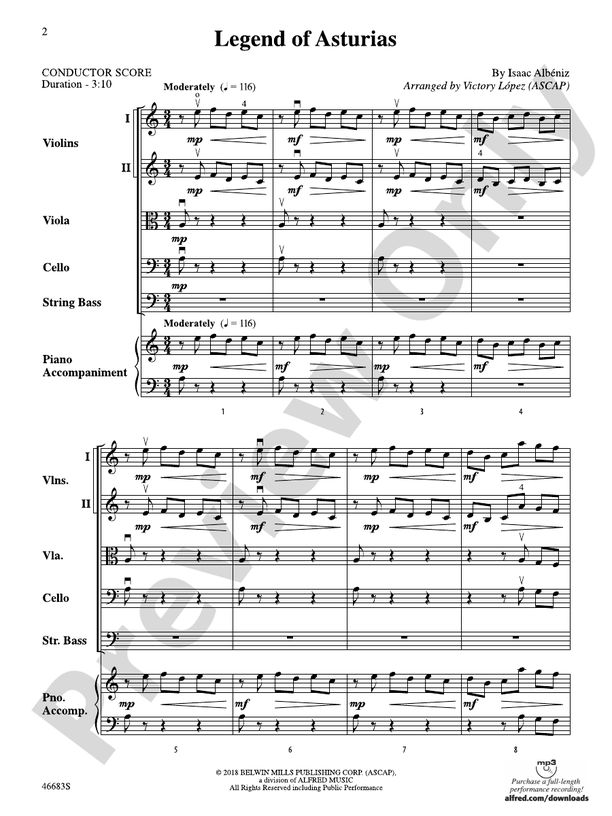 Legend of Asturias - String Orchestra Conductor Score & Parts (Digital Download)