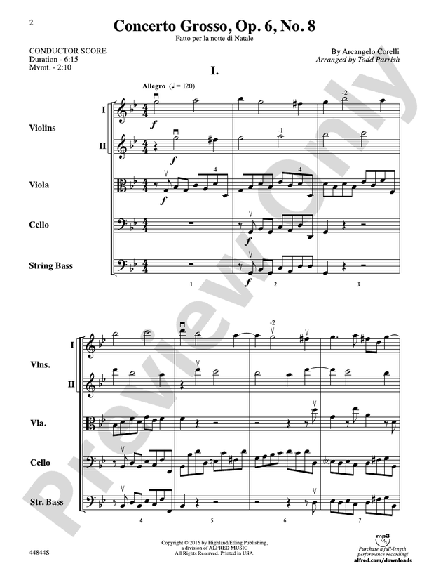 Concerto Grosso, Op. 6, No. 8 - String Orchestra Conductor Score & Parts (Digital Download)