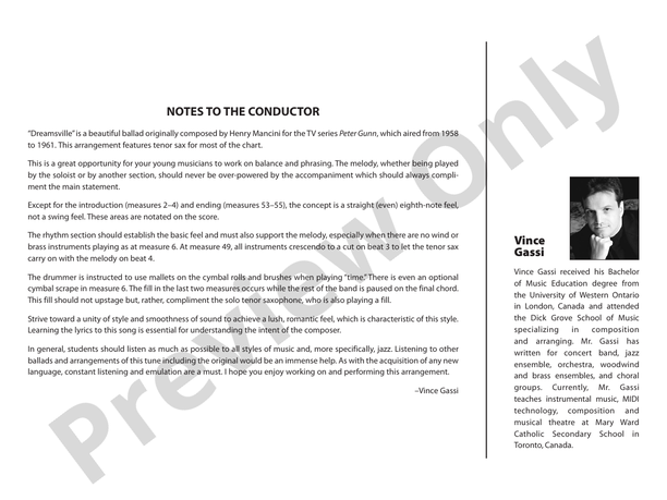 Dreamsville - Jazz Ensemble Conductor Score & Parts (Digital Download)