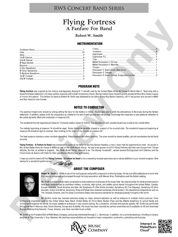 Flying Fortress - A Fanfare for Band - Concert Band Conductor Score & Parts (Digital Download)