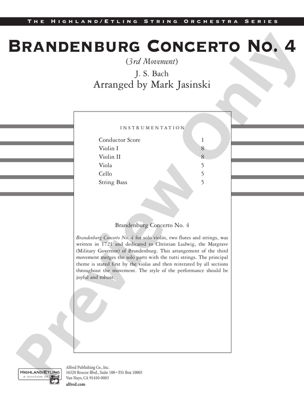 Brandenburg Concerto No. 4 (3rd Movement) – String Orchestra Conductor Score & Parts (Digital Download)
