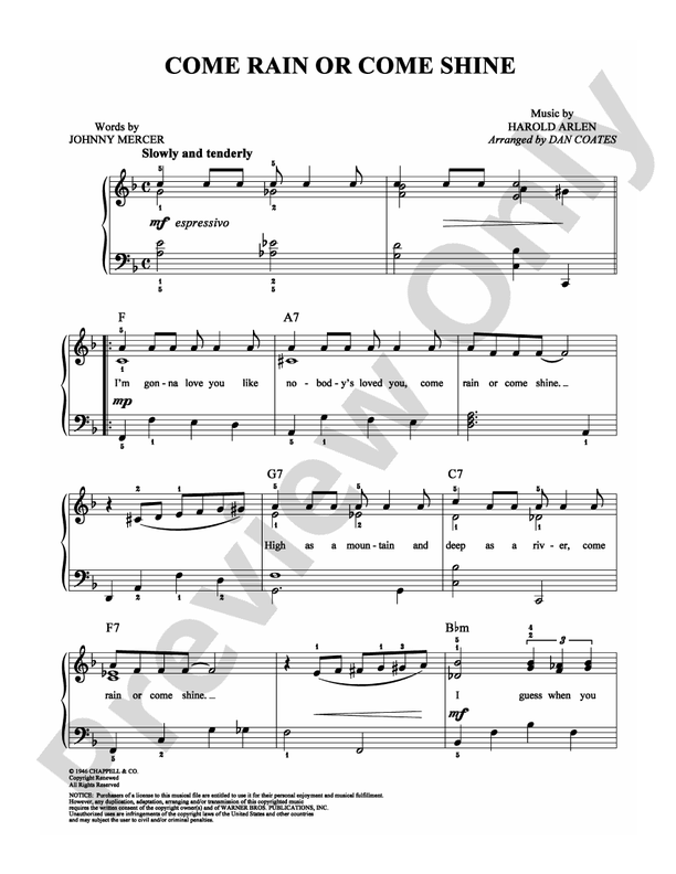 Come Rain or Come Shine - Arr. Dan Coates - Easy Piano (Digital Download)