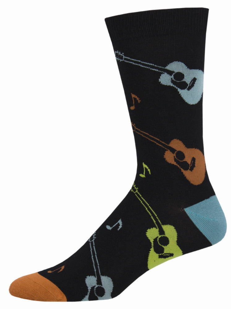 Men's Socks Black with Colourful Guitars