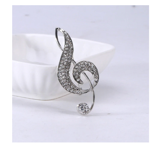 Brooch Treble Clef Silver with Diamontes