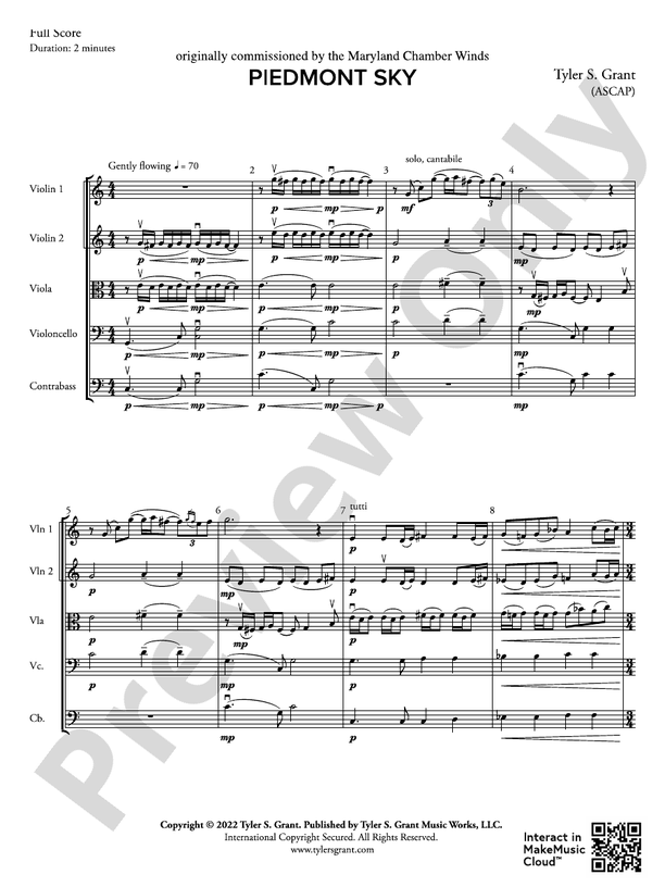 Piedmont Sky - String Orchestra Conductor Score & Parts (Digital Download)