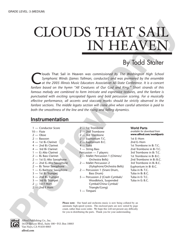 Clouds That Sail in Heaven - Concert Band Conductor Score & Parts (Digital Download)
