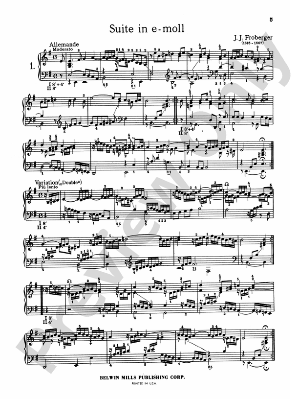 Froberger - Selected Works for Cembalo - Piano Solo (Digital Download)