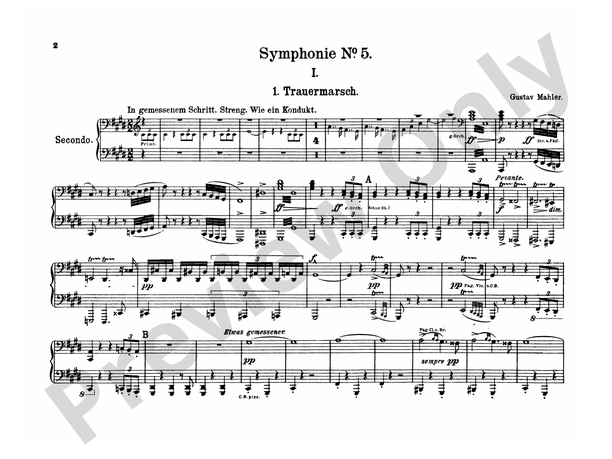 Mahler - Symphony No. 5, in E Major - 1 Piano, 4 Hands (Digital Download)