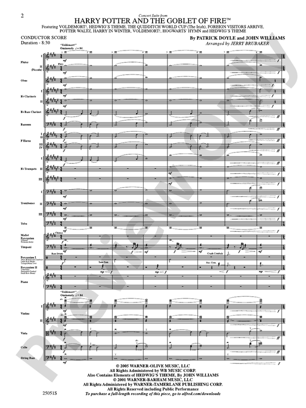 Harry Potter and the Goblet of Fire,™ Concert Suite from – Full Orchestra Conductor Score & Parts (Digital Download)