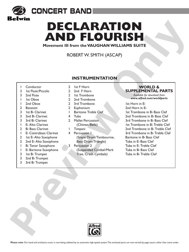 Declaration and Flourish (Movement III from the Vaughan Williams Suite) - Concert Band Conductor Score & Parts (Digital Download)