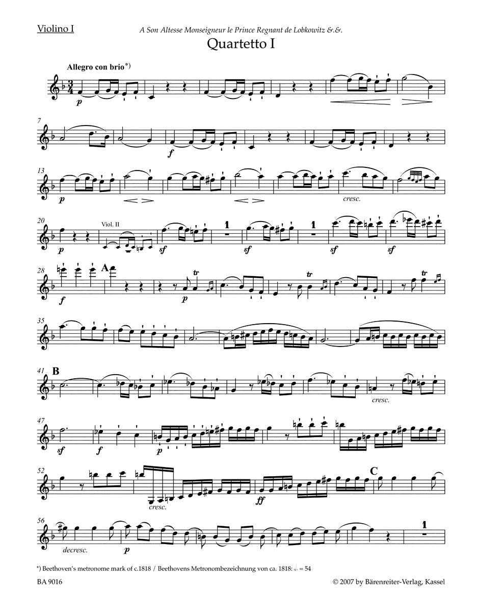 Beethoven String Quartets Op 18 - Set of Parts