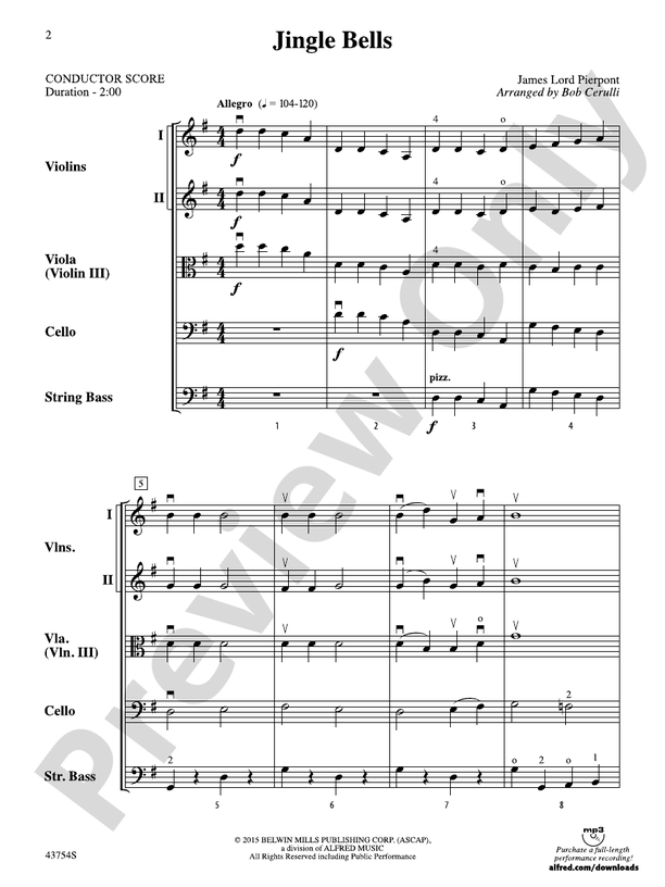 Jingle Bells (Grade 1.5) – String Orchestra Conductor Score & Parts (Digital Download)