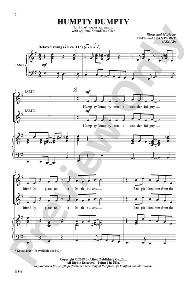 Humpty Dumpty – 2-Part Choral Octavo (Digital Download)