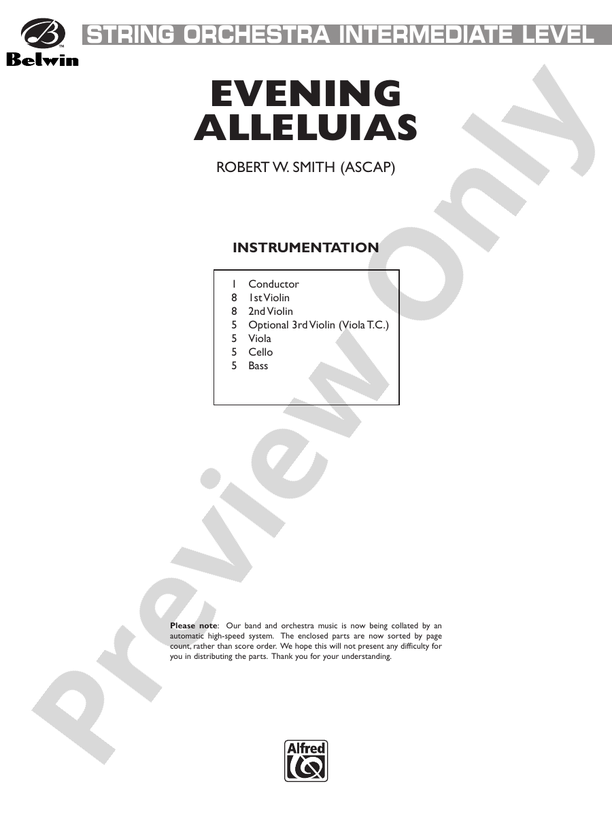Evening Alleluias – String Orchestra Conductor Score & Parts (Digital Download)