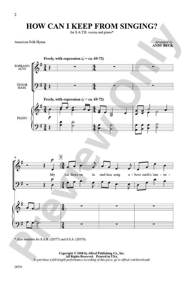 How Can I Keep from Singing? - Arr. Andy Beck – SATB (Digital Download)