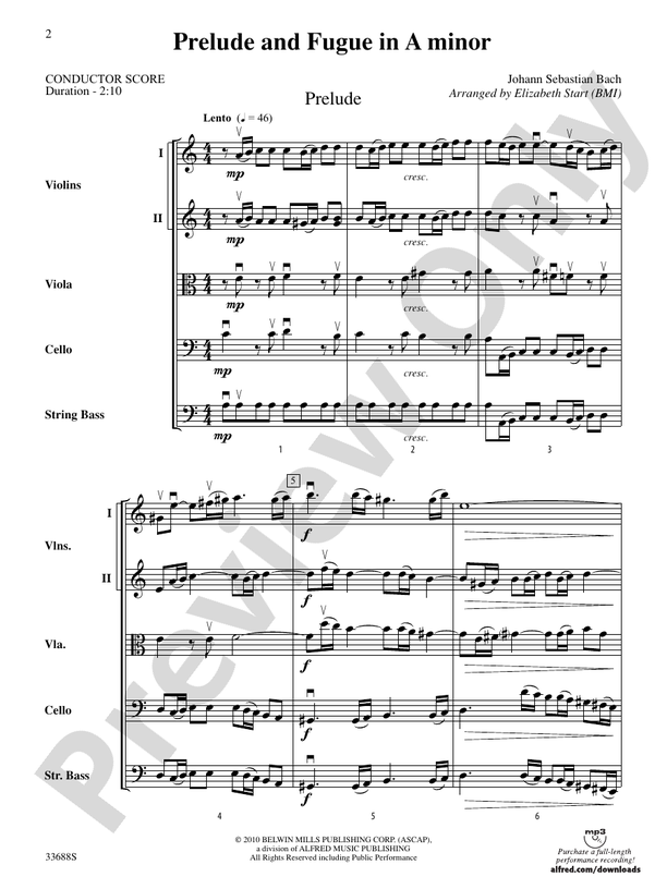 Prelude and Fugue in A Minor – String Orchestra Conductor Score & Parts (Digital Download)
