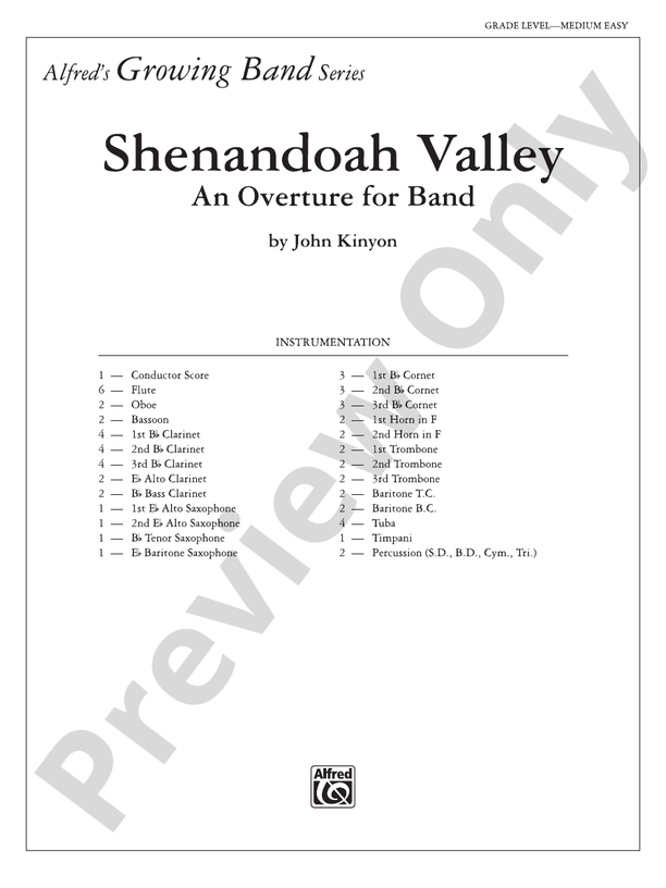 Shenandoah Valley - Concert Band Conductor Score & Parts (Digital Download)