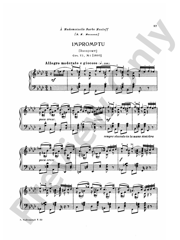 Tchaikovsky - Eighteen Piano Pieces, Op. 72; Aveu Passionne; Valse, Op. 40, No. 9, 1st Version - Piano Solo (Digital Download)