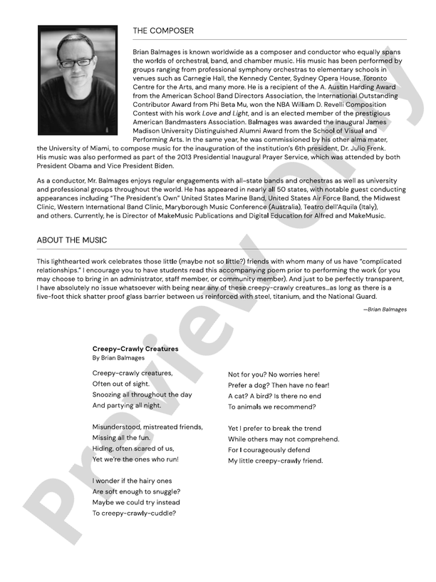Creepy-Crawly Creatures - Concert Band Conductor Score & Parts(Digital Download)