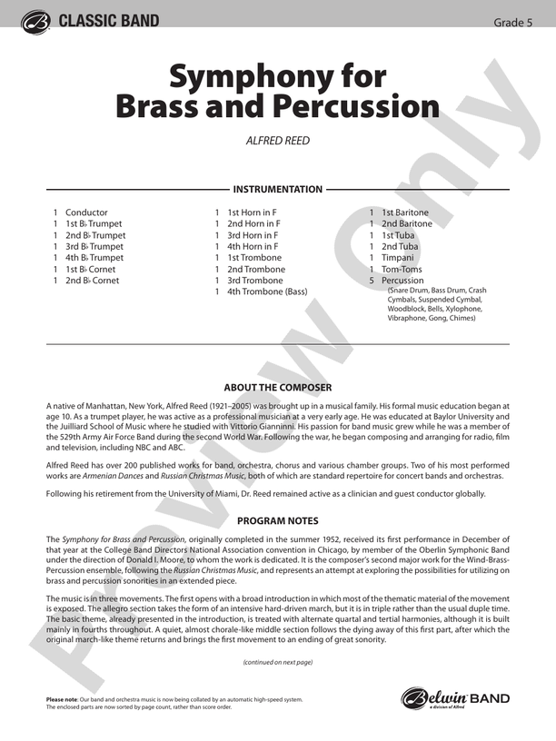 Symphony for Brass and Percussion - Concert Band Conductor Score & Parts (Digital Download)