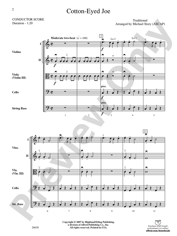 Cotton-Eyed Joe – String Orchestra Conductor Score & Parts (Digital Download)