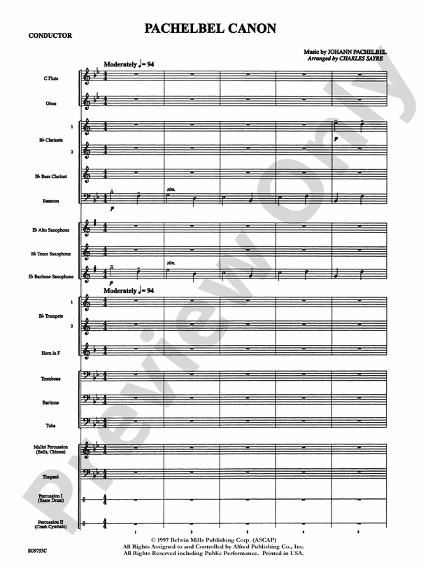 Pachelbel Canon - Concert Band Conductor Score & Parts (Digital Download)