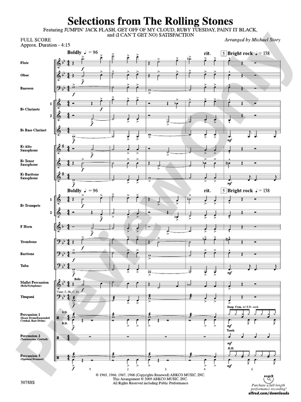 Selections from The Rolling Stones - Concert Band Conductor Score & Parts (Digital Download)