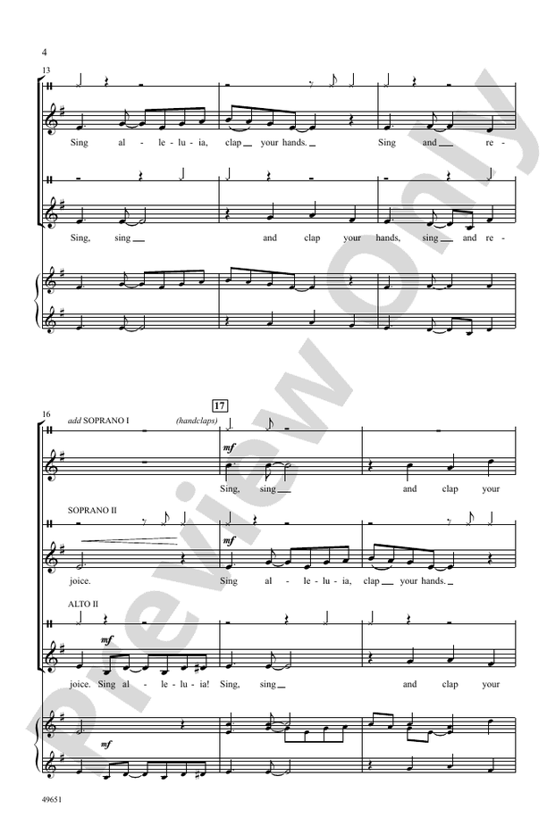Sing Alleluia, Clap Your Hands - SSA, a cappella Choral Octavo (Digital Download)